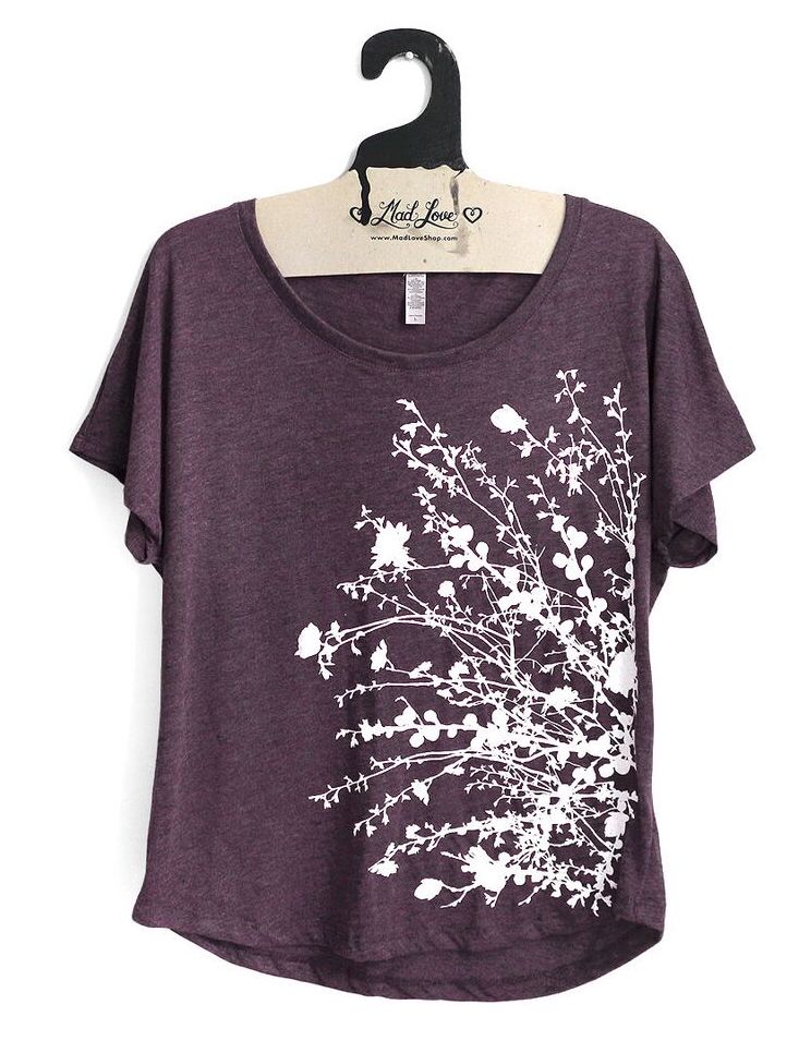 Dolman Top w/ Flower Branch - Purple