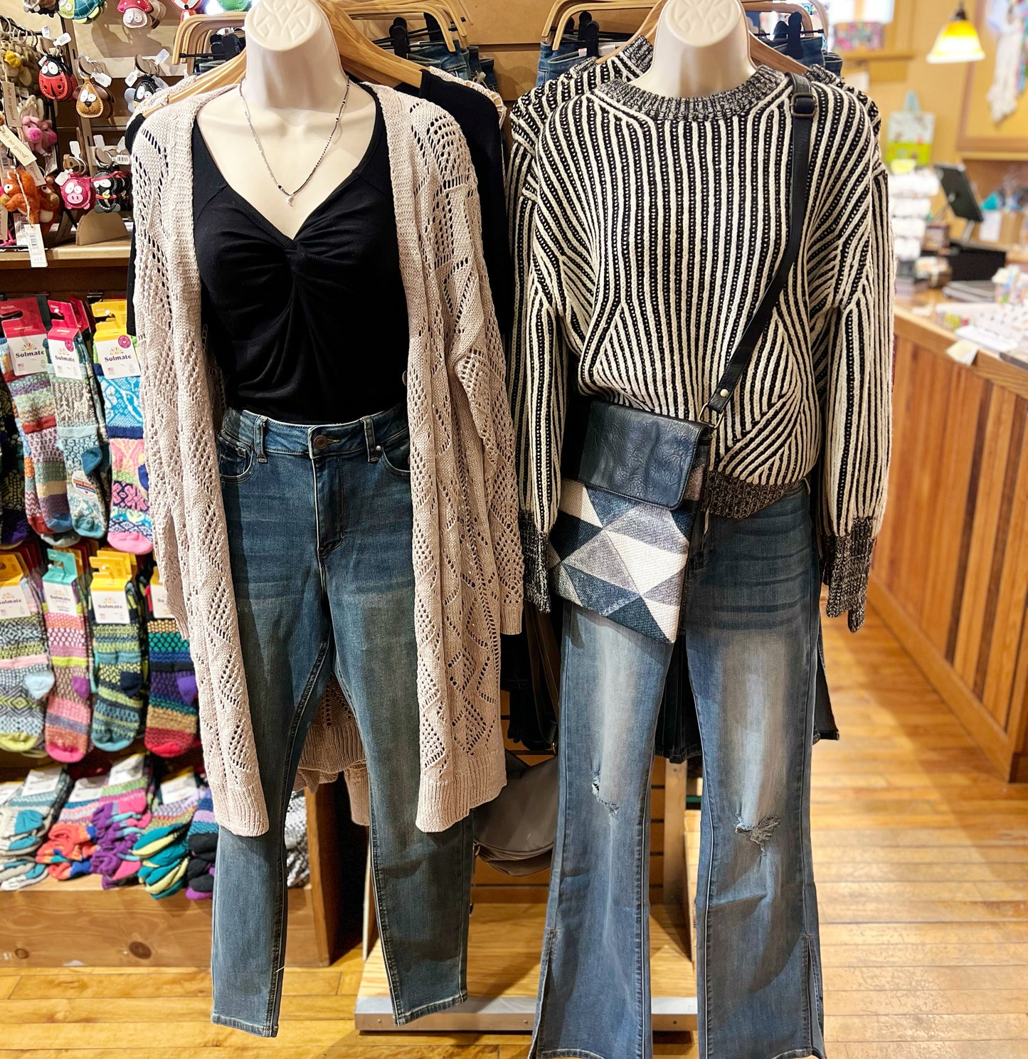 Knitted Cream + Black Sweater Top