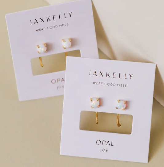 Huggie Earrings - White Opal