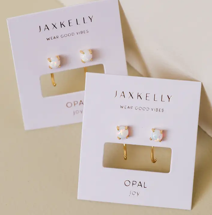 Huggie Earrings - White Opal