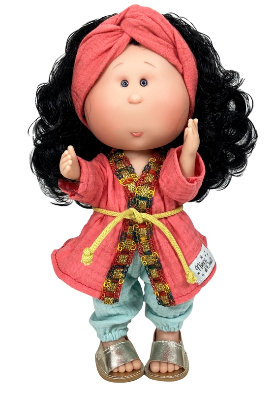 Mia Doll Curly Black Hair Salmon Robe