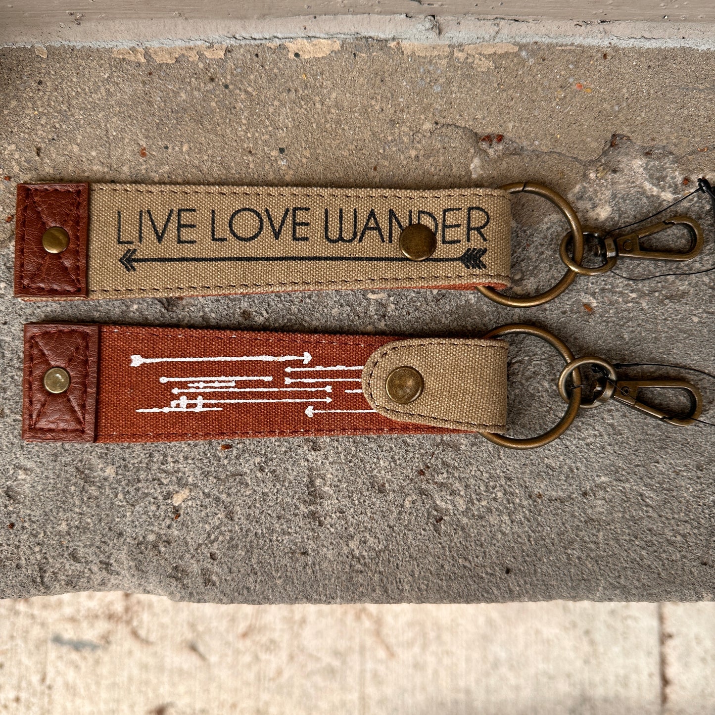 Up-Cycled Canvas Live Love Wander Key Fob
