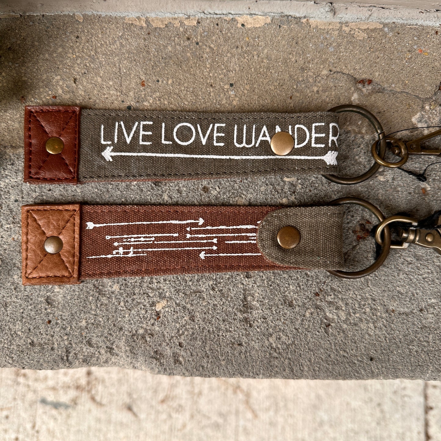 Up-Cycled Canvas Live Love Wander Key Fob