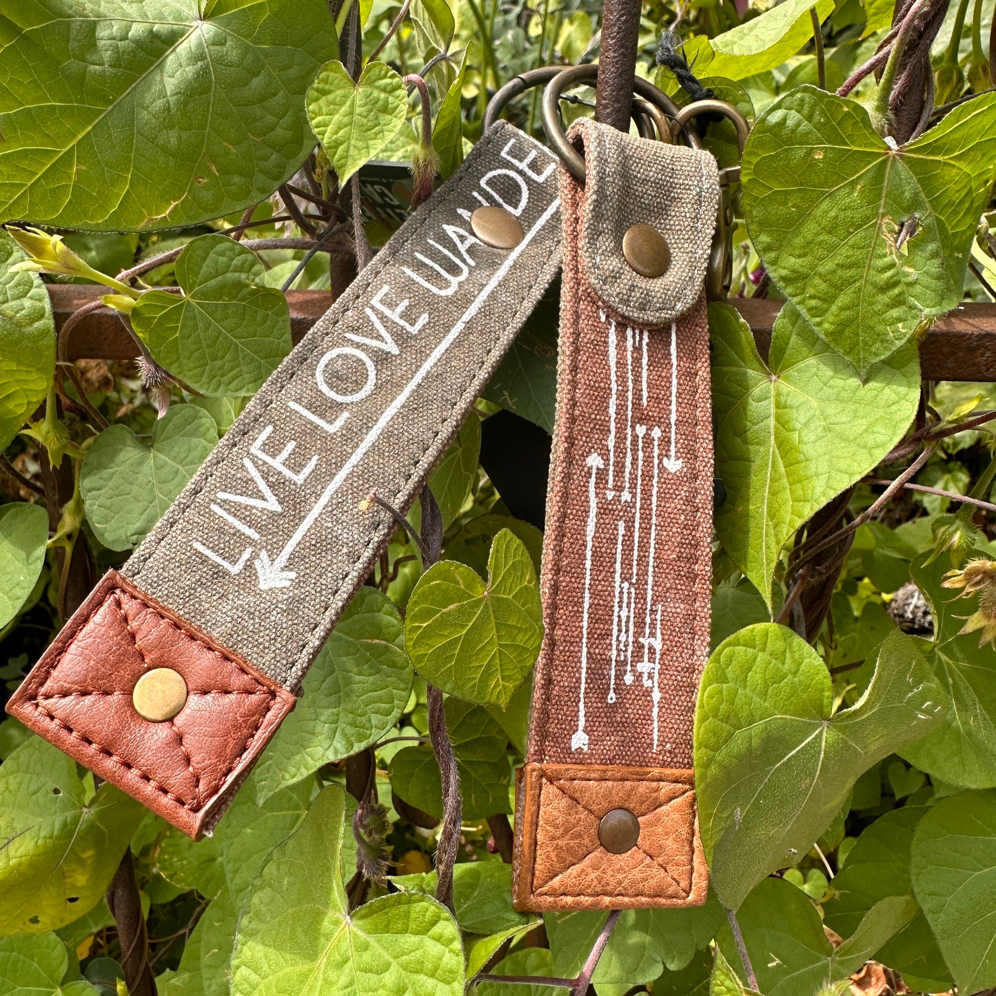 Up-Cycled Canvas Live Love Wander Key Fob