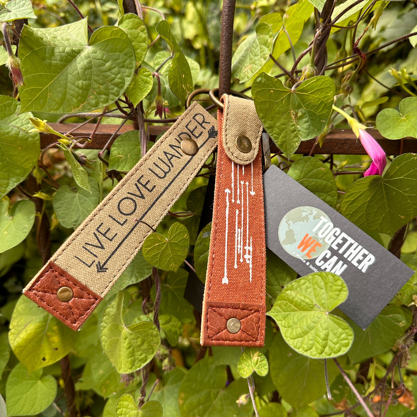 Up-Cycled Canvas Live Love Wander Key Fob