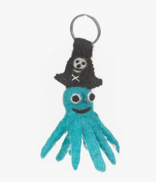 Felted Pirate Octopus Keychain