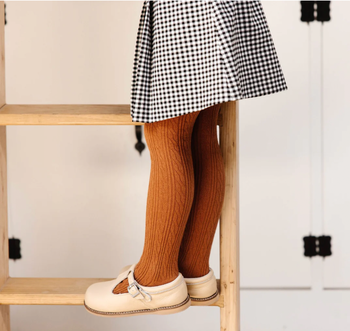 Girls Cable Knit Tights - Sugar Almond