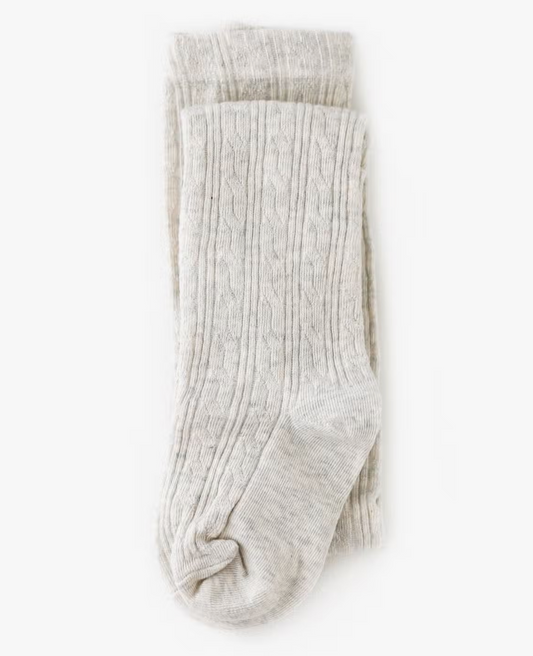 Girls Cable Knit Tights - Heather Ivory