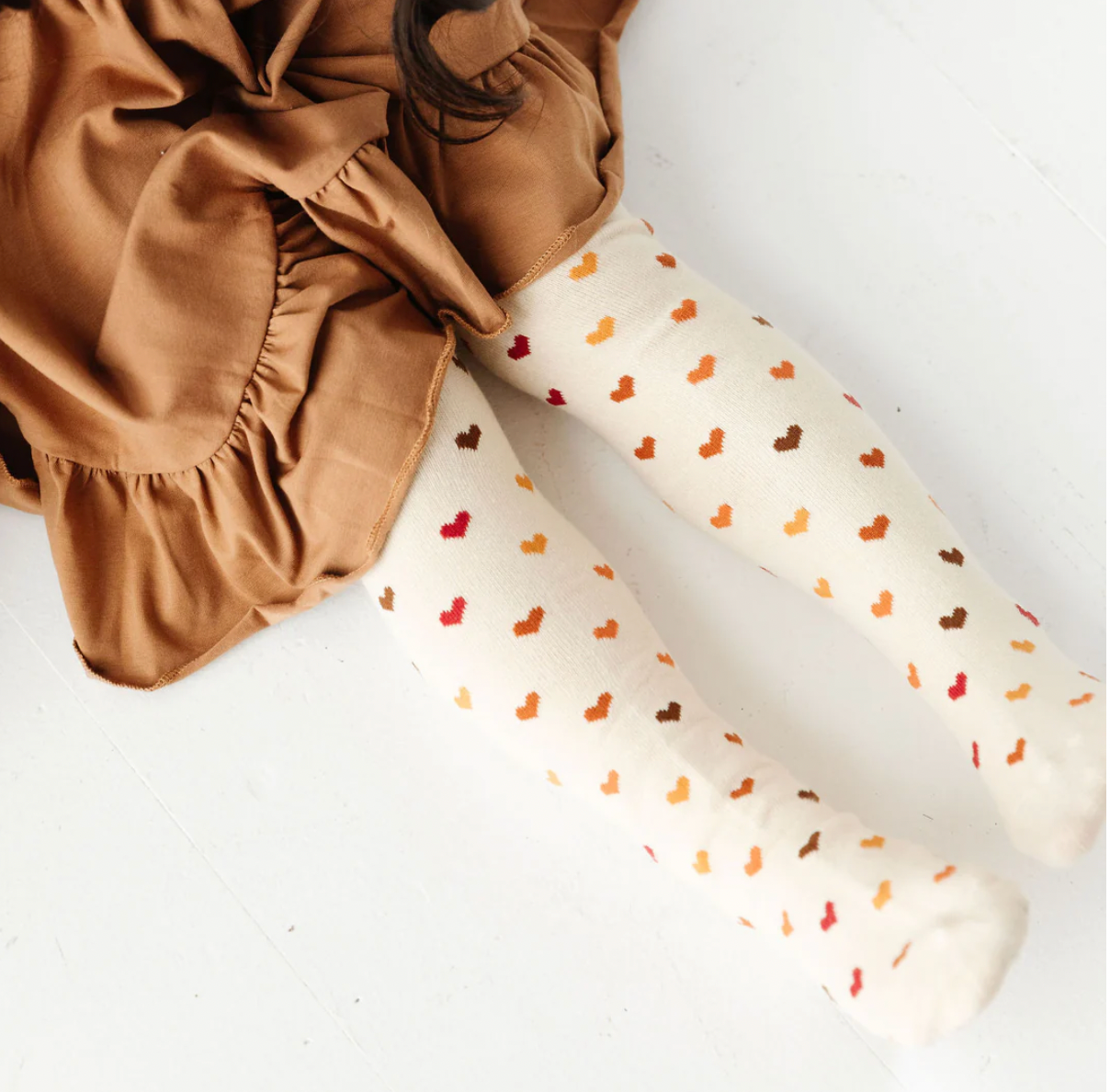 Girls Cable Knit Tights - Harvest Hearts