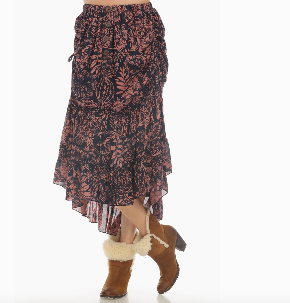 Cinched Hip Drawstring Ruffle Skirt