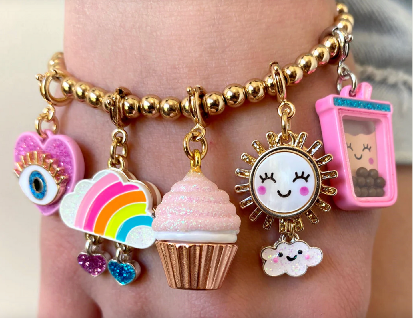 Charm It! Gold Stretch Bead Bracelet