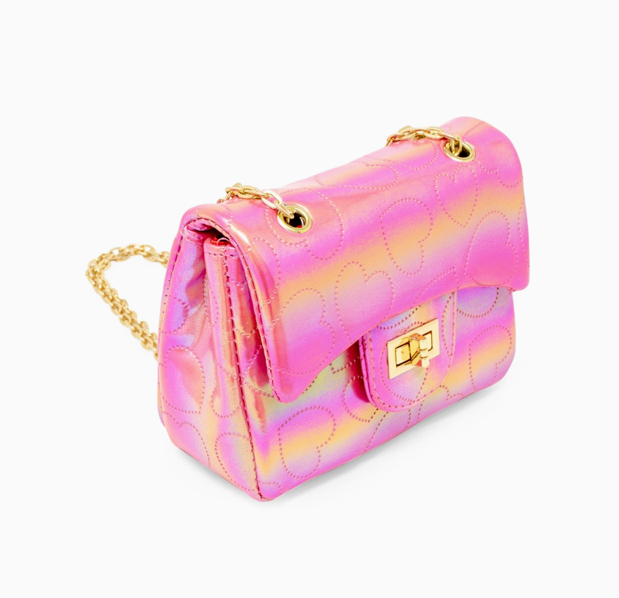 Girls Shiny Dotted Heart Classic Handbag