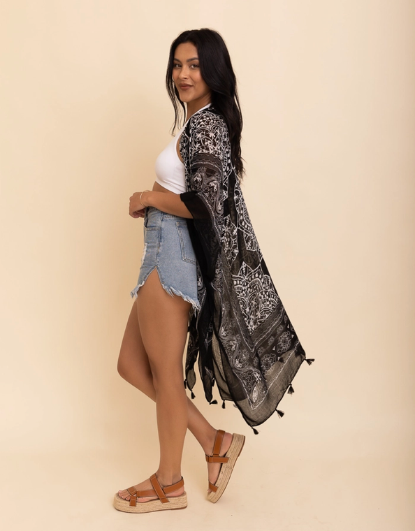 Lightweight Mandala Kimono With Tassels