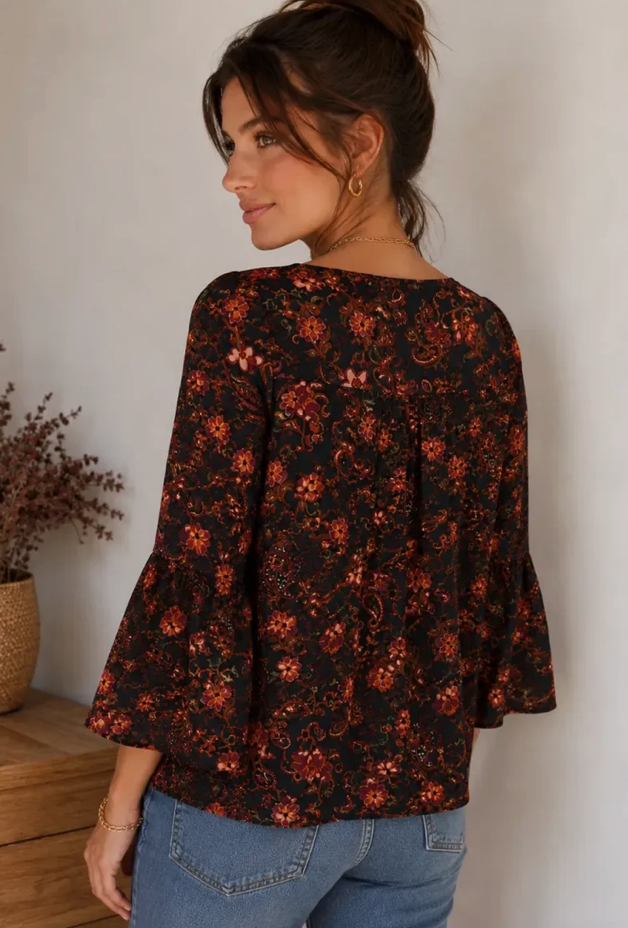 Challis Paisley Smocked Blouse