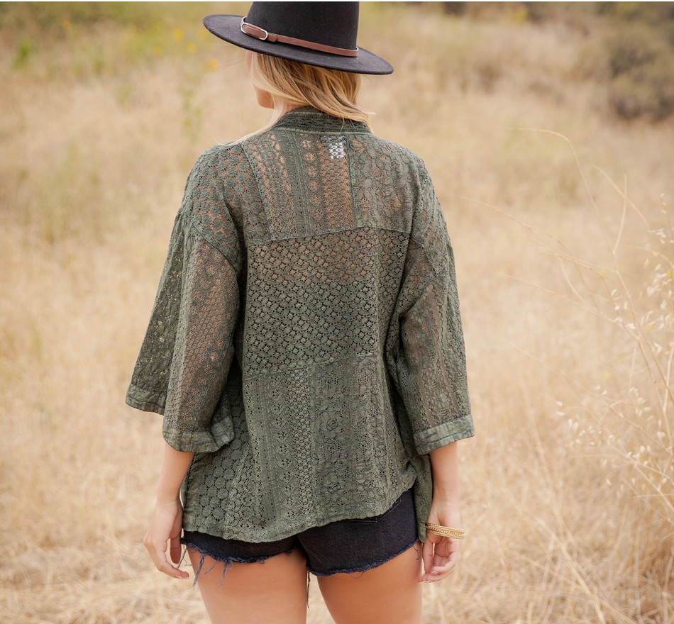 Boho Textured Kimono with Pouch Pockets