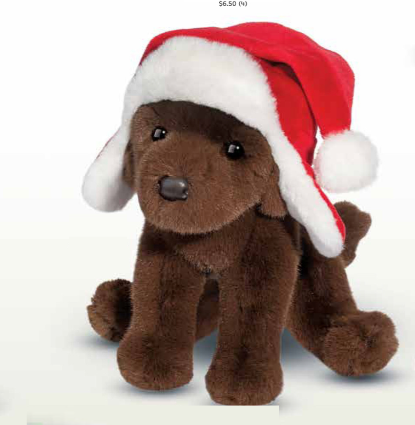 Chocolate Lab w/ Santa Bomber Hat Stuffed Animal