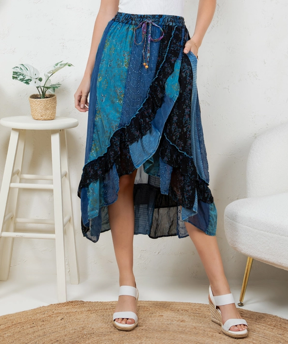 Ruffle Faux Wrap Midi Skirt