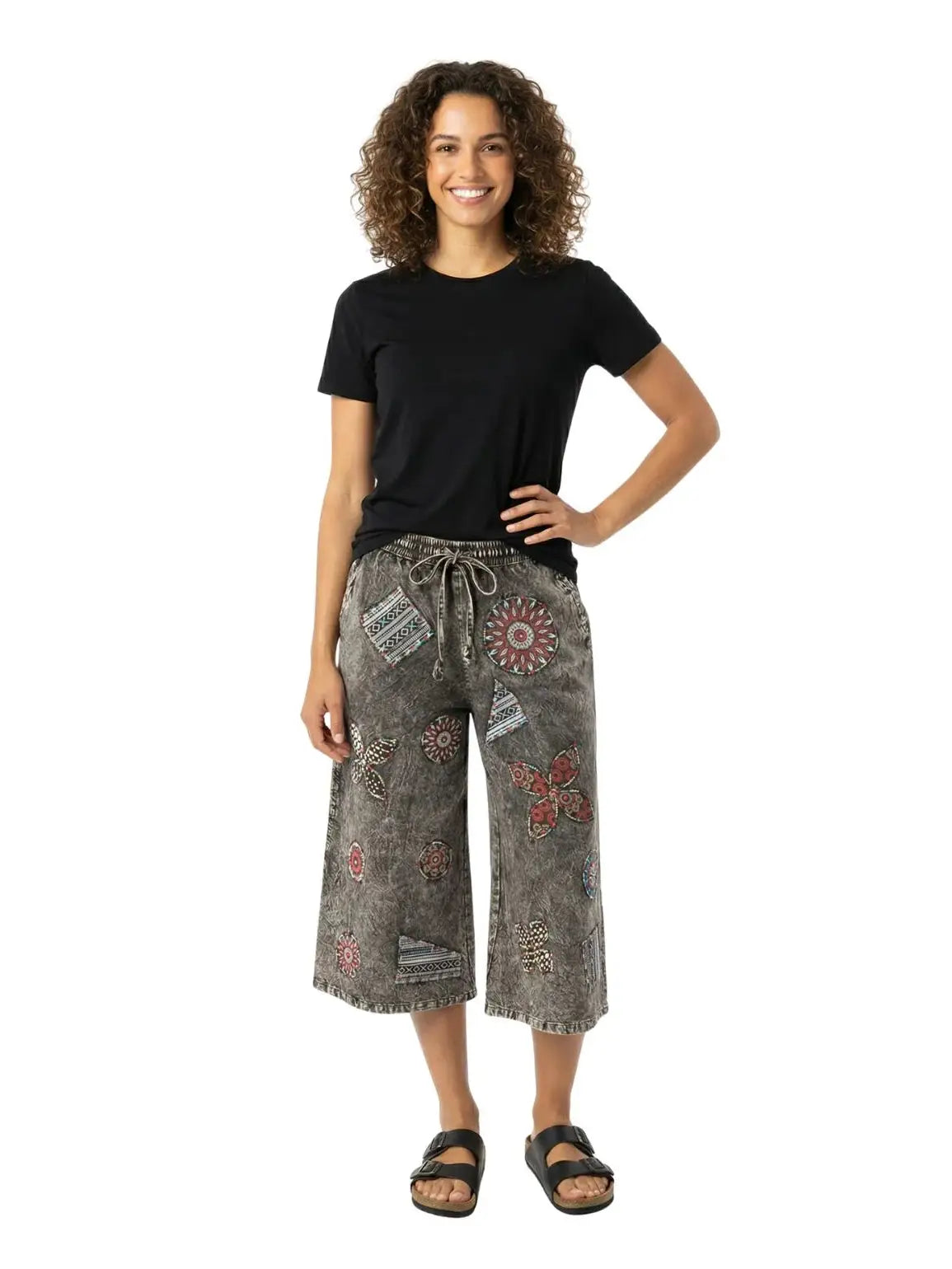 Mandala Wide-Leg Copped Pants