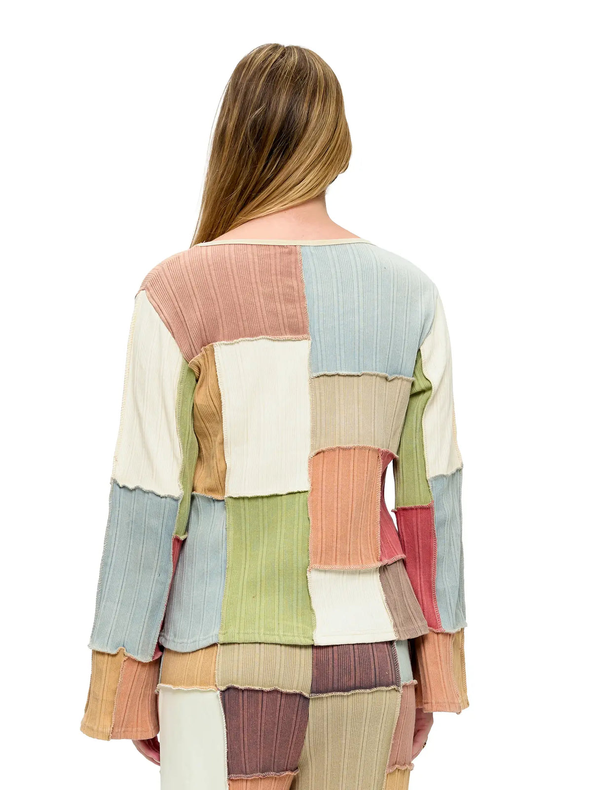 Long Sleeve Patchwork Top Bell Sleeves