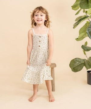 Girls Organic Buttoned Tiered Dress - Petals