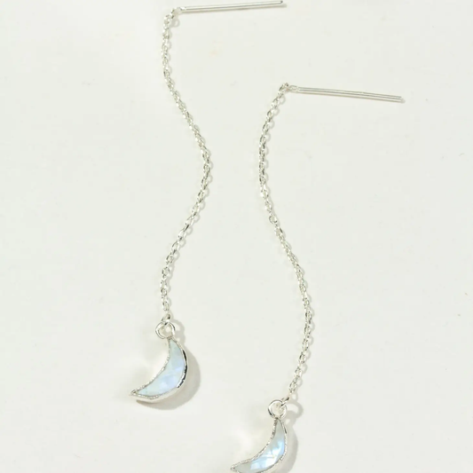 Eclipse Threader Earrings Moonstone - Silver