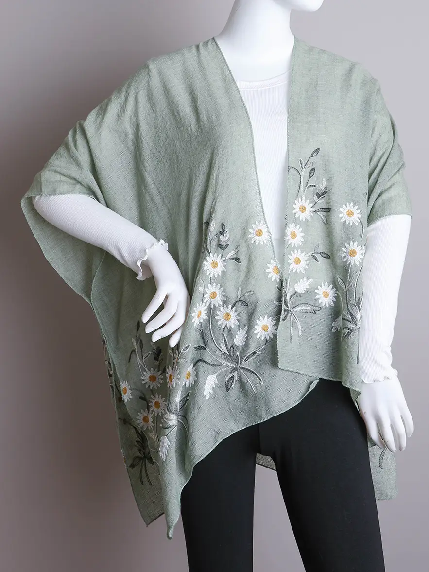Embroidered Daisy Woven Kimono