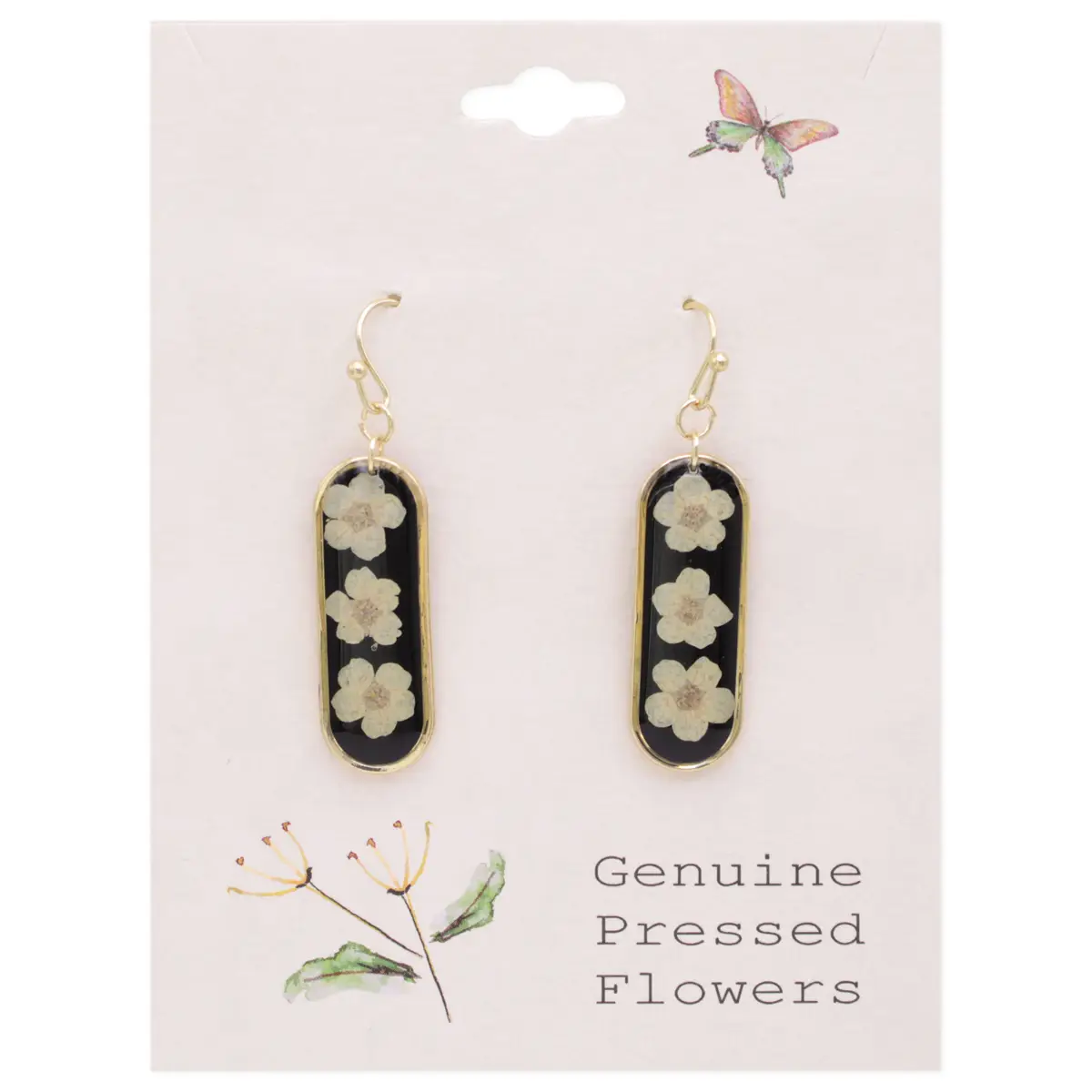 Bouquet Bar 3 White Dried Flowers Earrings
