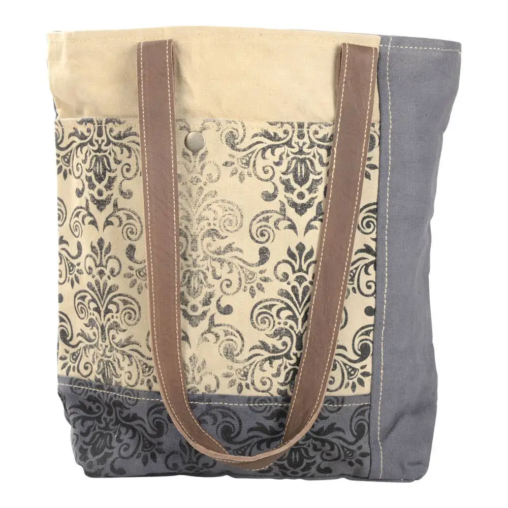 Grey & Tan Floral Canvas Tote