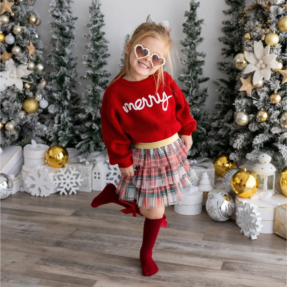 Girls Christmas Plaid Tulle Bow Clip