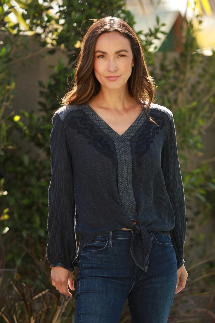 Tie Waist Embroidered Top
