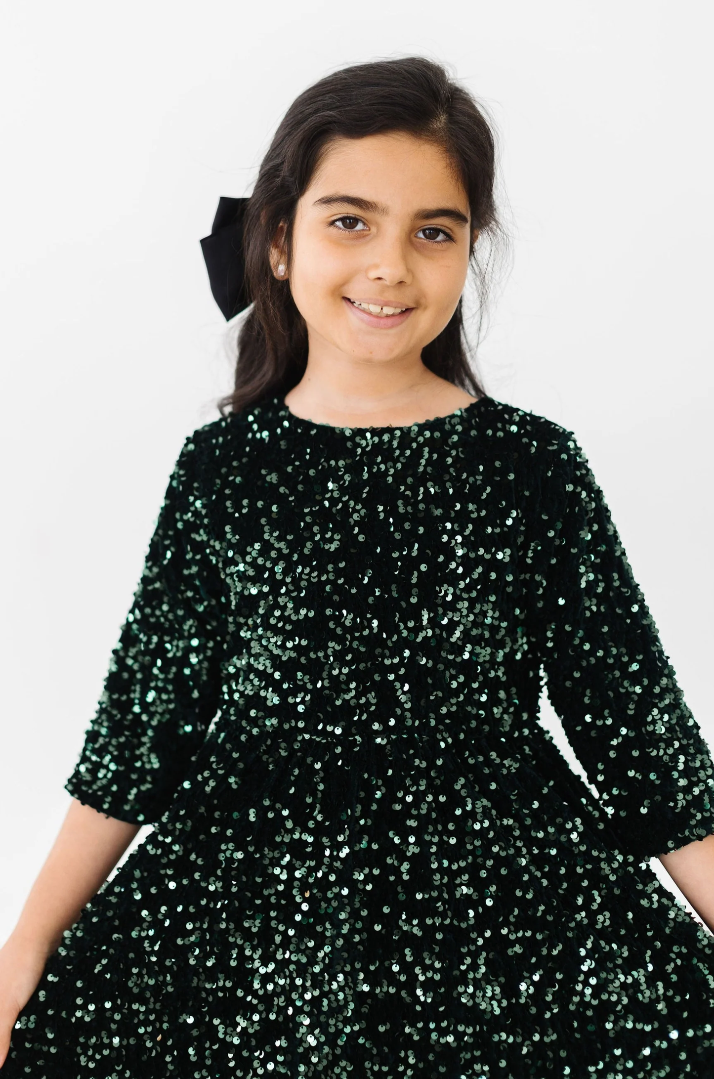 Girls Hunter Green Velvet Sequin Dress