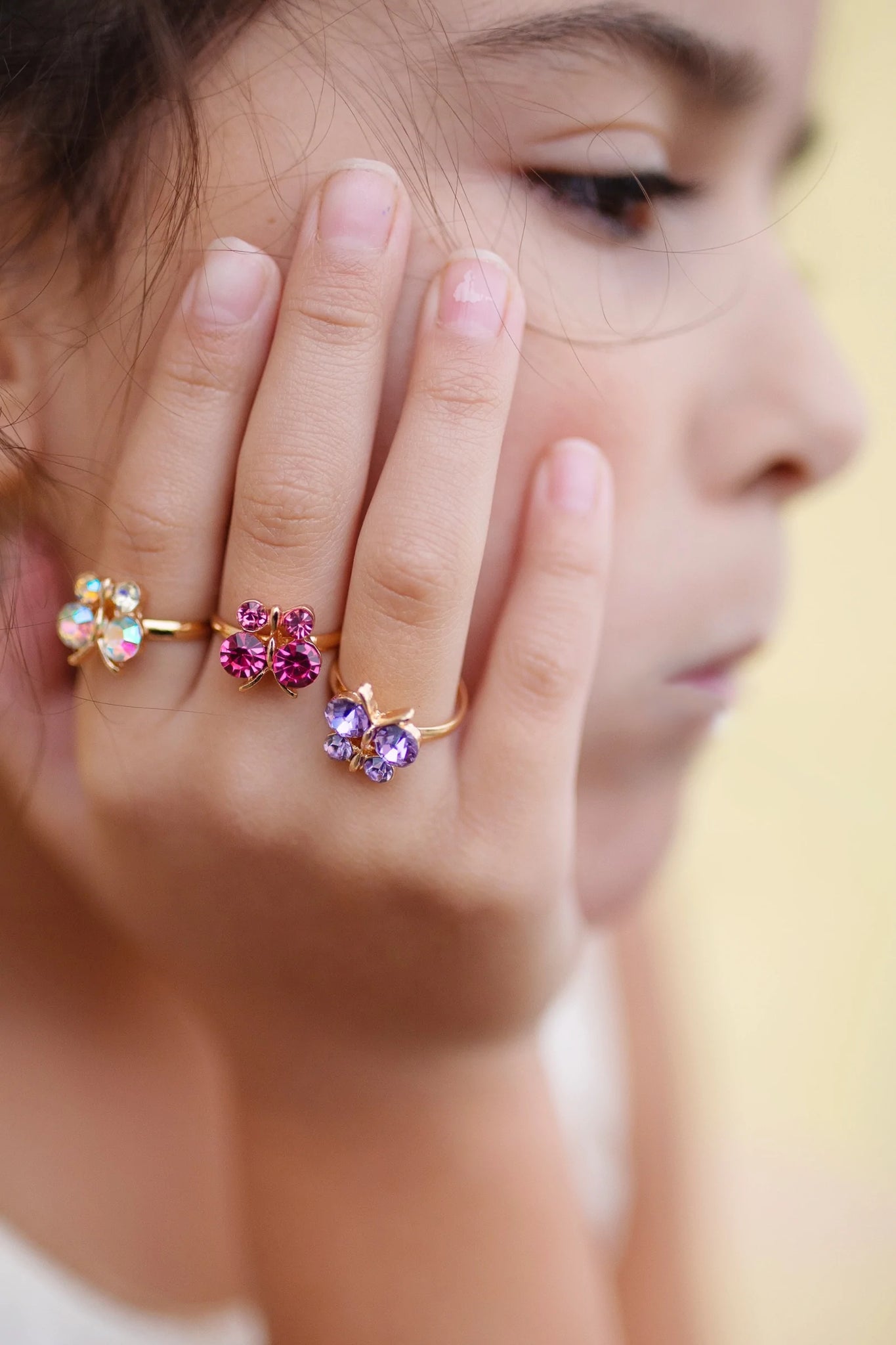 Girls Butterfly Gem Ring Set
