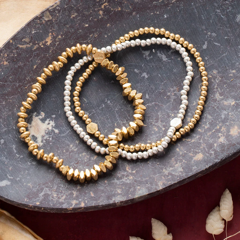 Mini Metal Mixed Stacking Bracelet Gold
