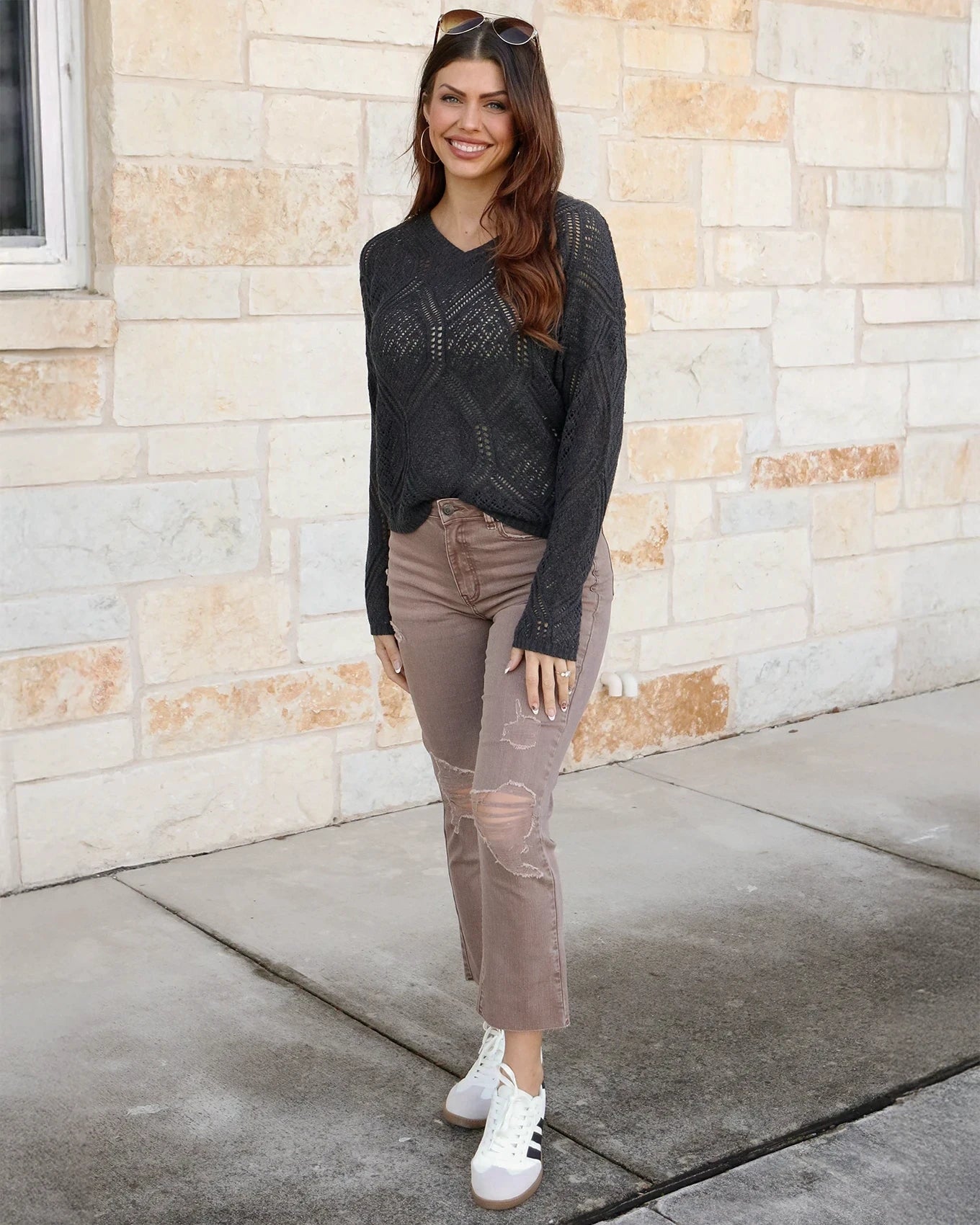 V-Neck Pointelle Sweater