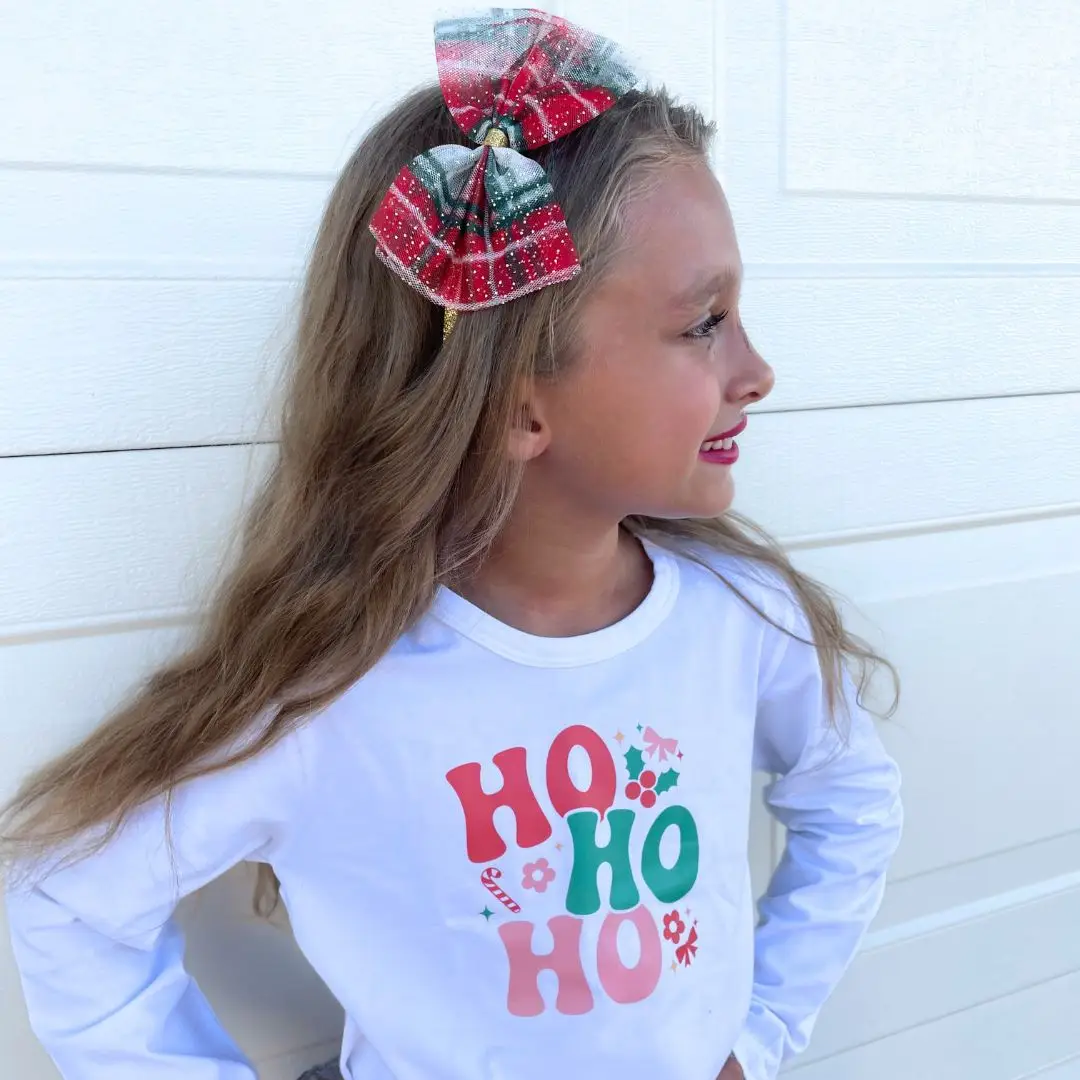 Girls Christmas Plaid Tulle Bow Headband
