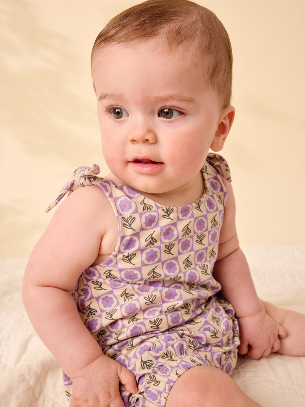 Baby Tile Floral Tie Shoulder Romper
