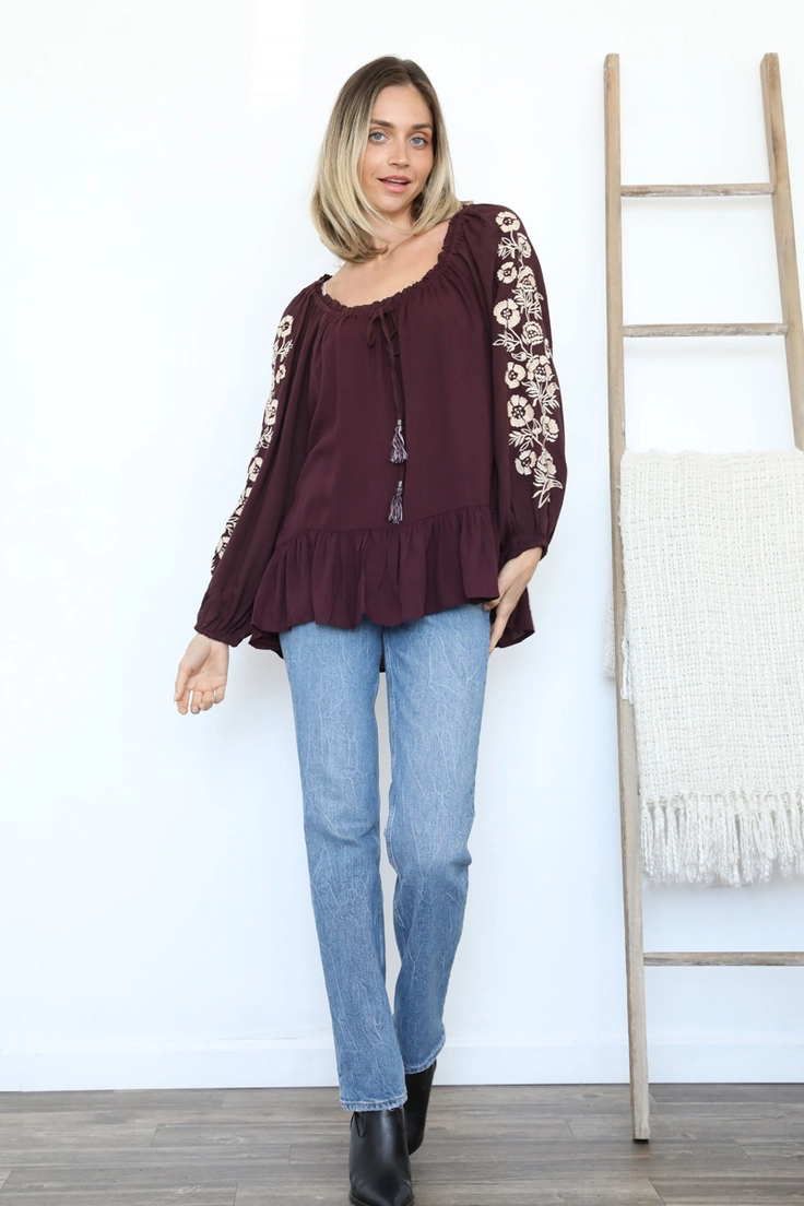 Embroidered Sleeve Blouse