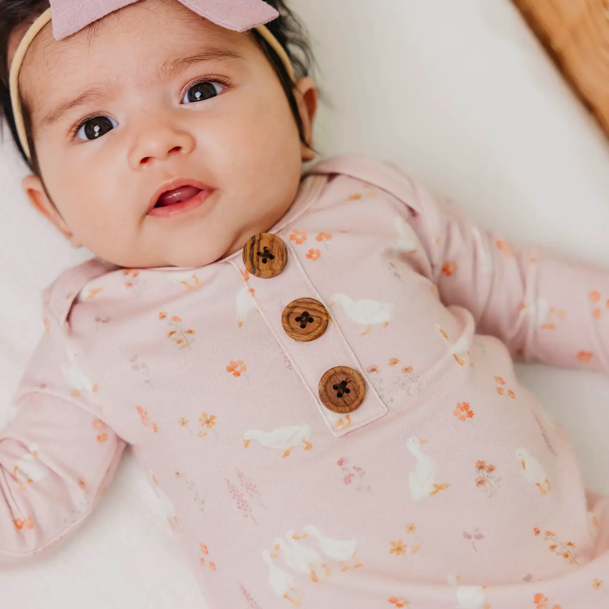 Gigi Wood Button Newborn Knotted Gown