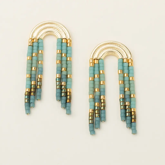 Miyuki Fringe Earrings Rainbow Turquoise/Gold