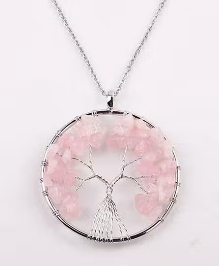 Rose Quartz Tree of Life Necklace