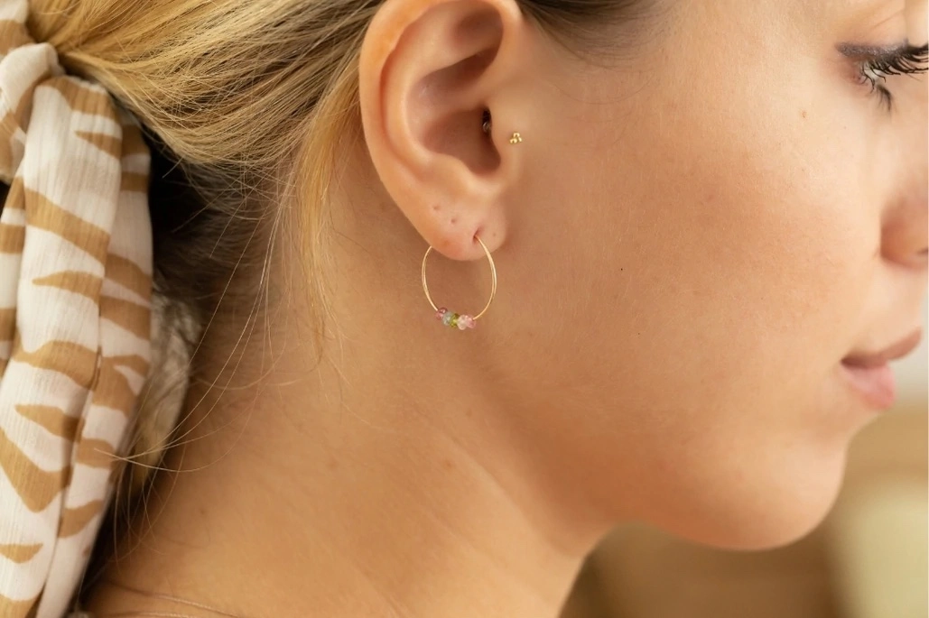 Rainbow Tourmaline Hoop Earrings for Happiness