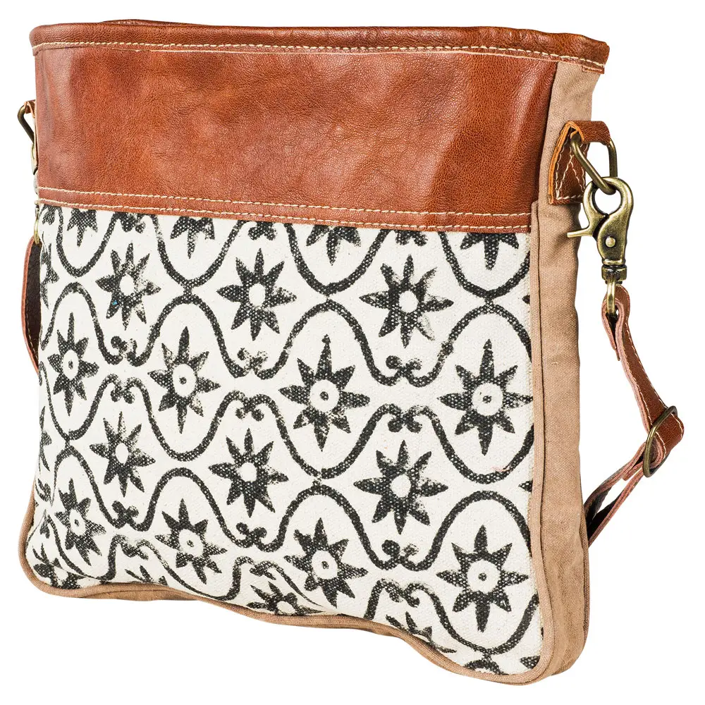 Vintage Tapestry Fabric Leather Trim Bag