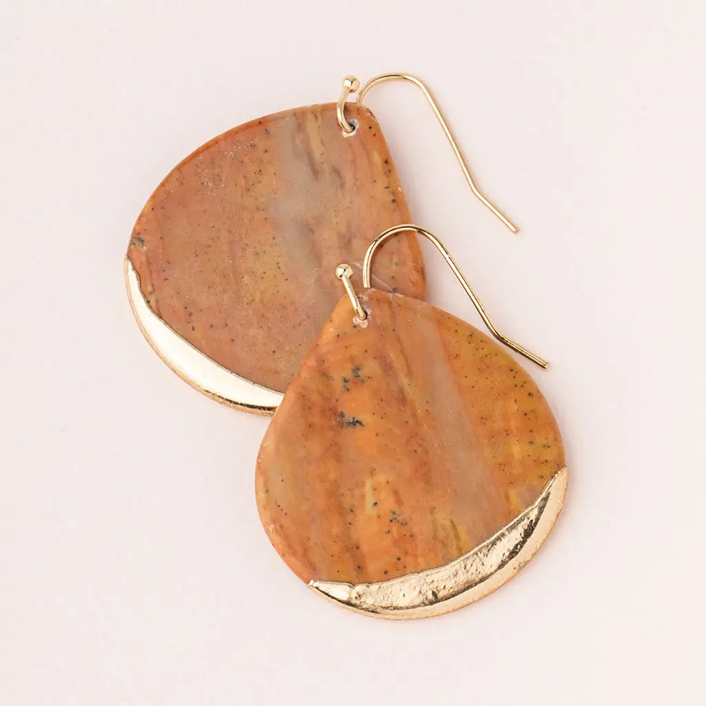 Stone Dipped Earrings Petrified Wood