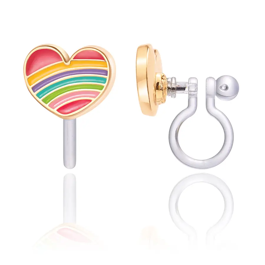 Rainbow Heart Clip On Earrings