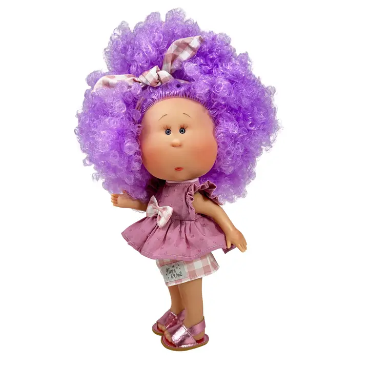 Mia Doll Curly Purple Hair + Pink Plaid