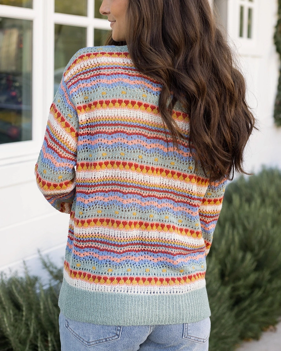 Pointelle Striped Sweater