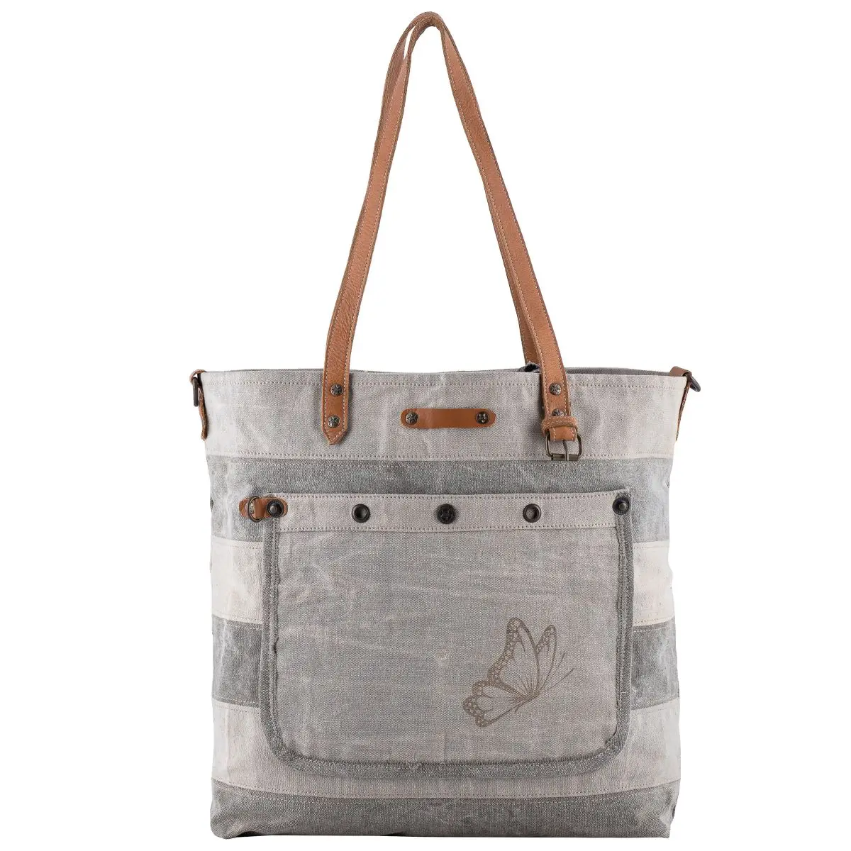Butterfly Striped Tote Bag