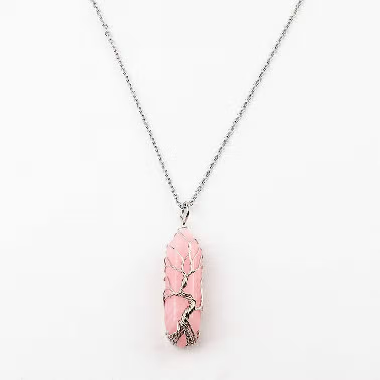 Rose Quartz Skinny Tree Necklace