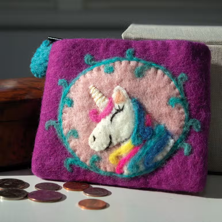Felted Coin Purse - Unicorn