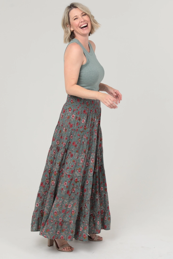 A Line Floral Print Maxi Skirt